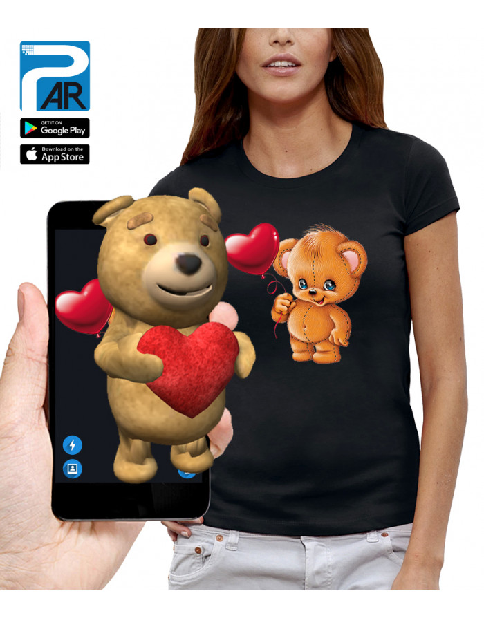 T-shirt 3D animé OURSON AVEC UN BALLON COEUR