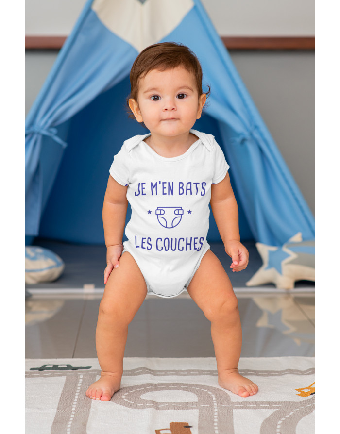 Vêtement Bébé Rigolo Je M'en Bats Les Couches T-Shirt Blanc Enfant