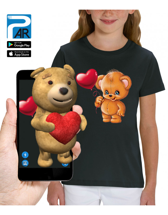 T-shirt 3D animé OURSON AVEC UN BALLON COEUR