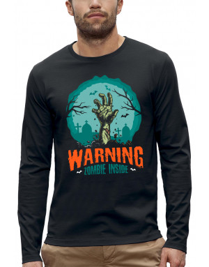 T-shirt ML 3D animé WARNING ZOMBIE INSIDE