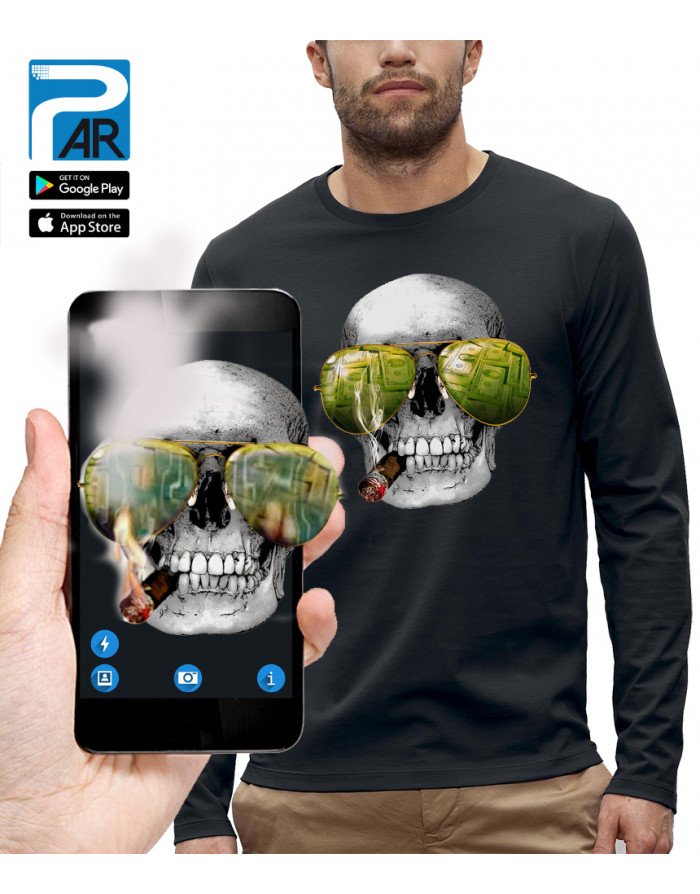 T-shirt ML 3D animé CRÂNE LAS VEGAS