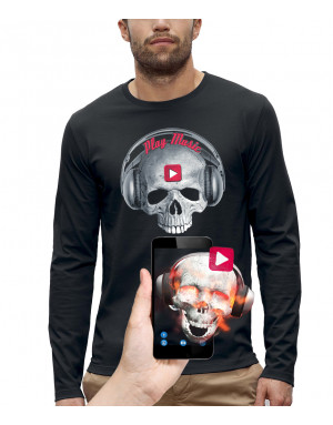 T-shirt ML 3D animé TÊTE DE MORT PLAY MUSIC