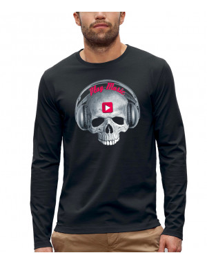 T-shirt ML 3D animé TÊTE DE MORT PLAY MUSIC