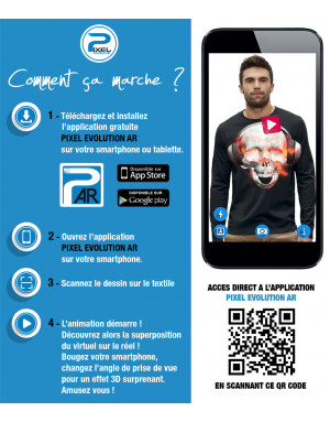 T-shirt ML 3D animé TÊTE DE MORT PLAY MUSIC