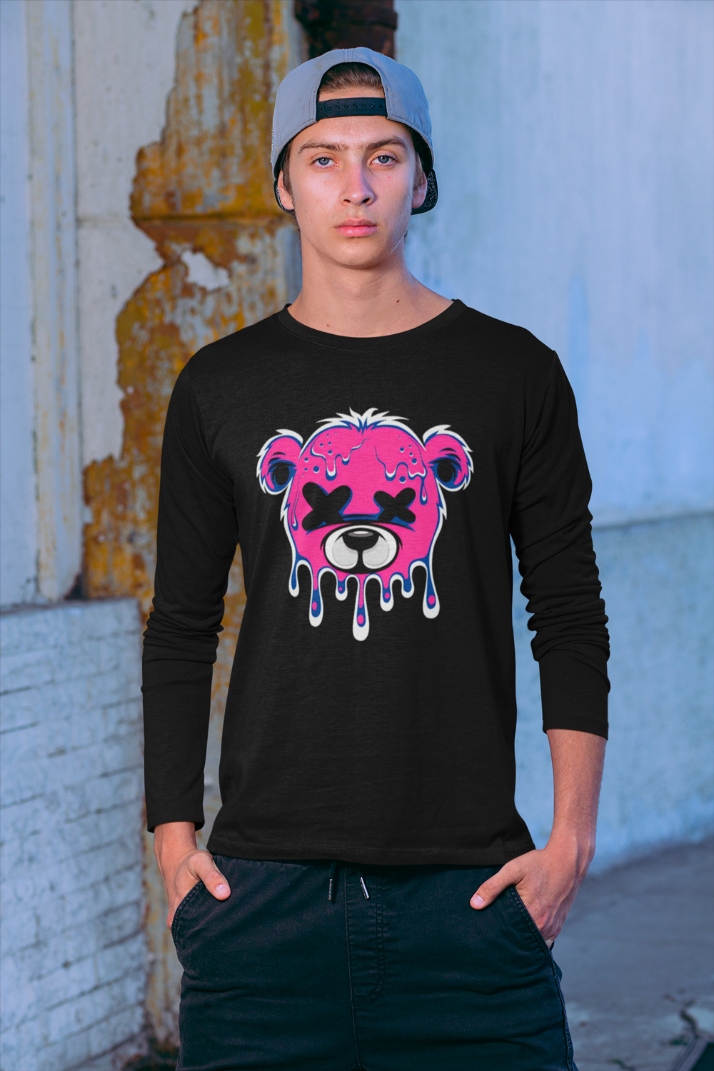 mockup-t-shirt-manches-longues-homme-noir-tete-de-nounours