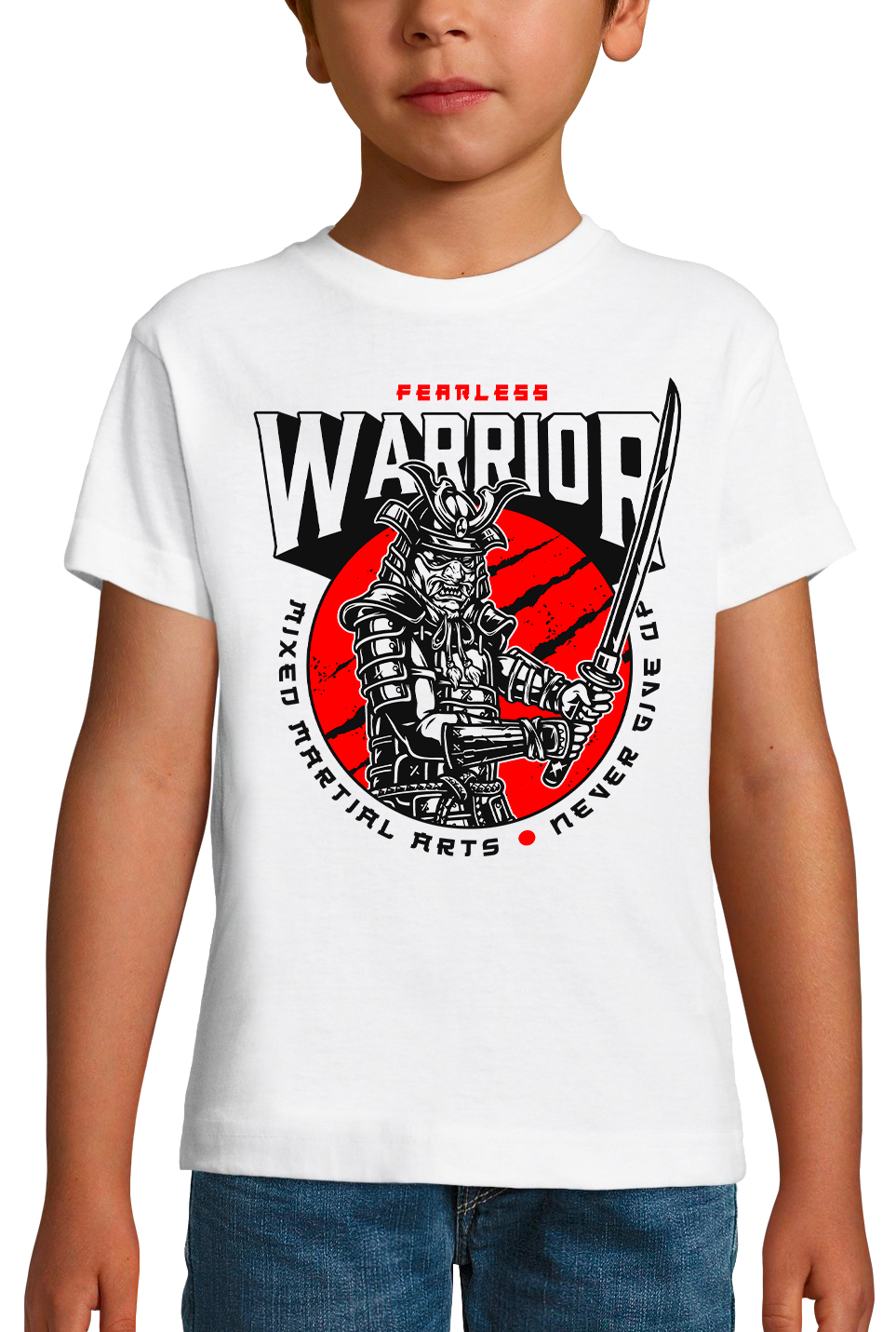 t-shirt-enfant-blanc-fearless-warrior-samouraï